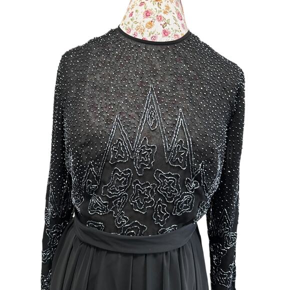 Vintage Beaded Evening Gown Jack Bryan Saks Fifth Ave Black Long Sleeve Dress 14 - Picture 4 of 15